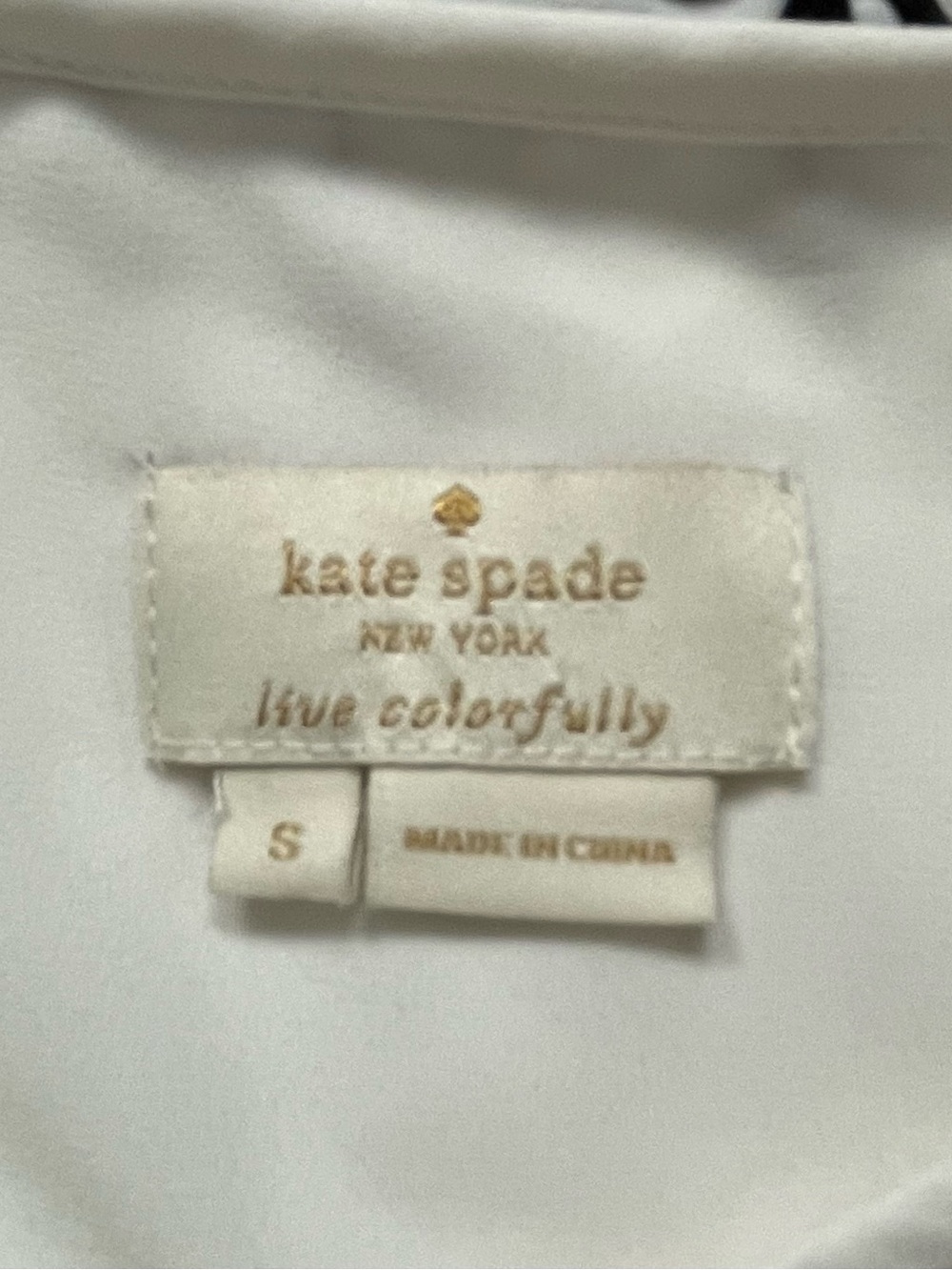 Women's KATE SPADE NEW YORK White & Black POM PON Ruffled PEPLUM Designer BLOUSE - Picture 4 of 5